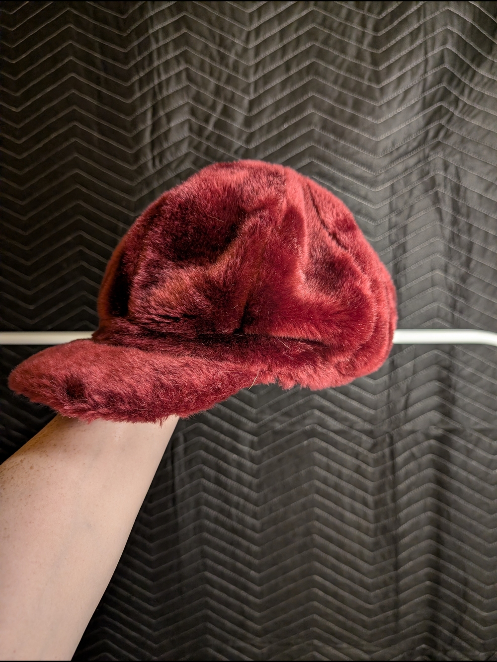 Plush Burgundy Faux Fur Bucket Newsboy Hat - Women Accessories - Picture 2 of 4